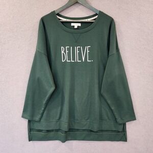 Rae‎ Dunn Christmas Sweatshirt Women's 2X "Believe" Oversized Comfy Green